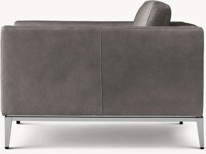 Italia Taper Arm Leather Chair - Metal Base