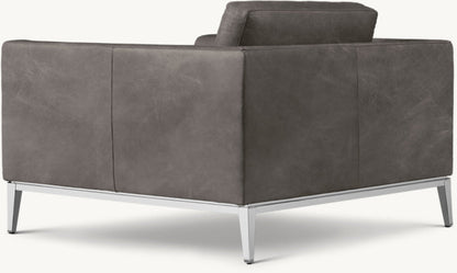 Italia Taper Arm Leather Chair - Metal Base